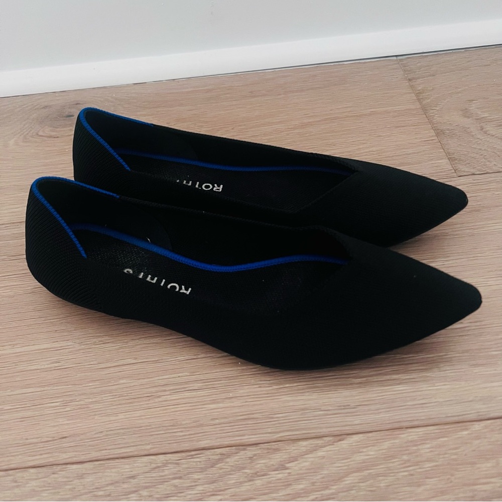 Rothy’s The Point Flat Womens 10 Point Toe Black Shoe Slip On Comfort Ballet New